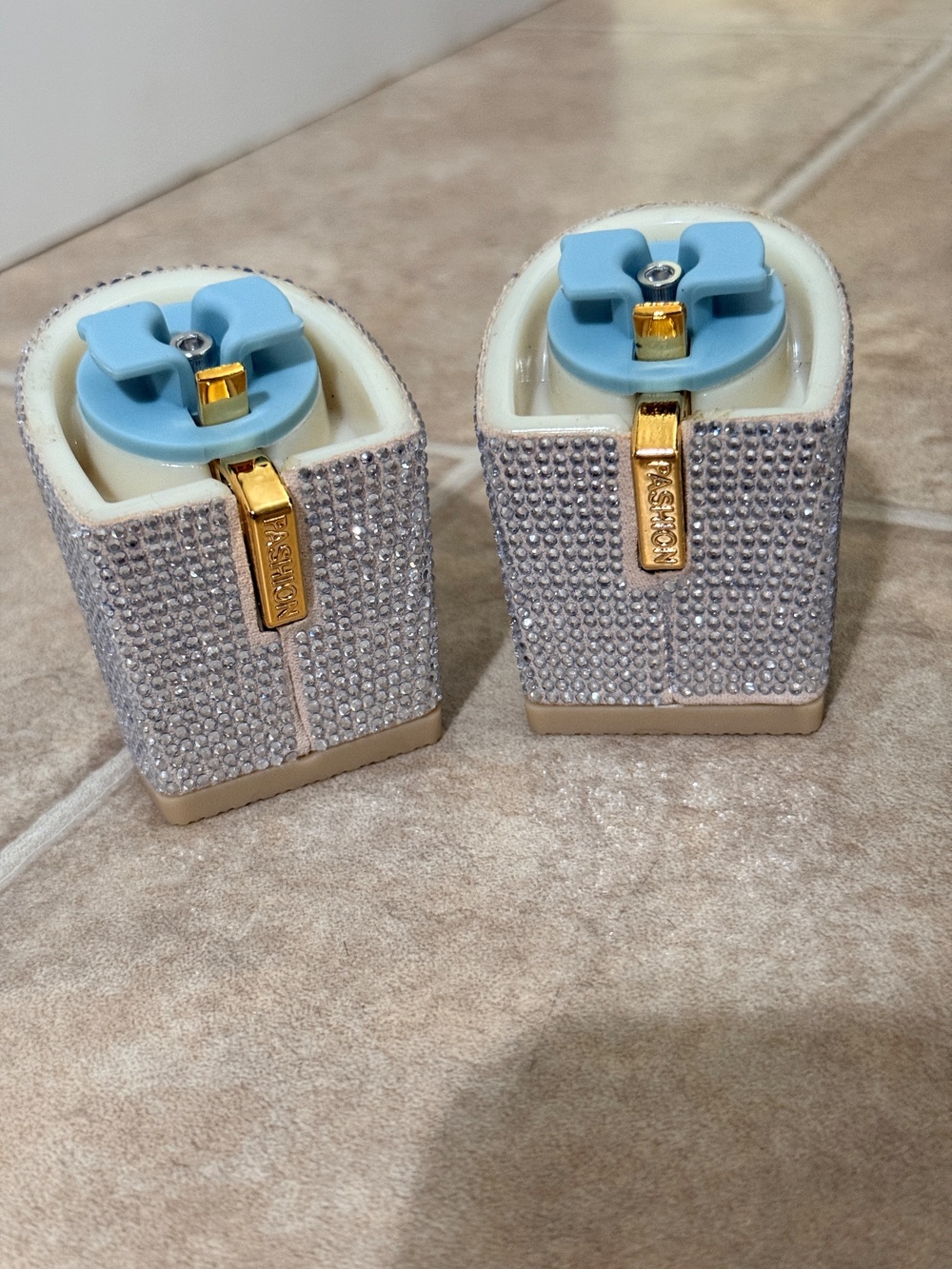 Size 9-11 Pashion Footwear 3 inch Sand Rhinestone Blocks